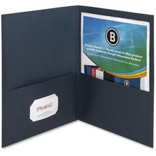 Business Source Letter Recycled Pocket Folder 8 1/2" x 11" - 100 Sheets Capacity - 2 Inside Front & Back Pocket(s) - Paper - Dark Blue - Card Holder - 35% Recycled - 25 / Box