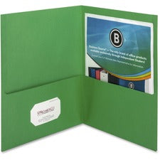 Business Source Letter Recycled Pocket Folder 8 1/2" x 11" - 100 Sheets Capacity - 2 Inside Front & Back Pocket(s) - Paper - Green - Card Holder - 35% Recycled - 25 / Box