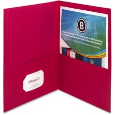 Business Source Letter Pocket Folder 8 1/2" x 11" - 100 Sheets Capacity - 2 Inside Front & Back Pocket(s) - Paper - Red - Card Holder - 25 / Box