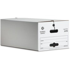 Business Source Light Duty Legal Size Storage Box External Dimensions: 15" Width x 24" Depth x 10" Height - Media Size Supported: Legal - String/Button Tie Closure - Light Duty - Stackable - White - For File - Recycled - 12 / Carton