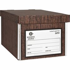 Business Source Economy Medium-duty Storage Boxes External Dimensions: 10" Width x 12" Depth x 15" Height - Media Size Supported: Legal, Letter - Lift-off Closure - Medium Duty - Stackable - Cardboard - Wood Grain - For File - Recycled - 12 / Carton