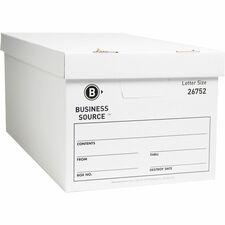 Business Source Lift-off Lid Light Duty Storage Box External Dimensions: 12" Width x 24" Depth x 10" Height - Media Size Supported: Letter - Lift-off Closure - Light Duty - Stackable - Cardboard - White - For File - Recycled - 12 / Carton