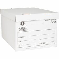 Business Source Lift-off Lid Heavy-Duty Storage Box External Dimensions: 12" Width x 15" Depth x 10" Height - Media Size Supported: Legal, Letter - Lift-off Closure - Heavy Duty - Stackable - Cardboard - White - For File - Recycled - 12 / Carton