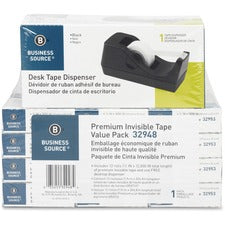 Business Source Invisible Tape Dispenser Value Pack 27.78 yd Length x 0.75" Width - 1" Core - Clear - Acetate - Dispenser Included - Desktop Dispenser - For Multi Surface, Mending, Splicing, Holding - 12 / Pack