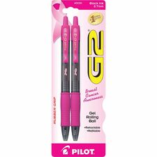 Pilot G2 Rubber Grip BCA Gel Rollingball Pens 0.7 mm Fine Pen Point - Refillable - Retractable - Black Ink - Gel-based - Black, Pink Barrel - 2 / Pack