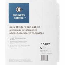 Business Source Un-punched Index Dividers Set 5 x Divider(s) - Blank Tab(s) - 5 Tab(s)/Set - White Divider - White Tab(s) - 100% Recycled - Unpunched - 25 / Box