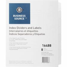 Business Source Unpunched Index Dividers Set 8 Blank Tab(s) - 8 Tab(s)/Set - 8.5" Divider Width x 11" Divider Length - Letter - White Tab(s) - 100% Recycled - Unpunched - 25 / Box