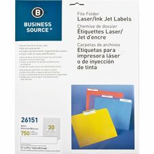 Business Source Laser/Inkjet Permanent File Folder Labels 43/64" Width x 3 7/16" Length - Permanent Adhesive - Rectangle - Laser, Inkjet - White - Jam-free, Lignin-free - 30 / Sheet - 750 / Pack