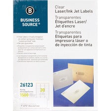 Business Source Mailing Address Labels 1" Width x 2 3/4" Length - Permanent Adhesive - Rectangle - Laser - Clear - Self-adhesive - 30 / Sheet - 1500 / Pack