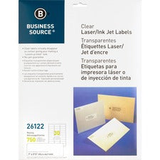 Business Source Mailing Address Labels 1" Width x 2 3/4" Length - Permanent Adhesive - Rectangle - Laser - Clear - Self-adhesive - 30 / Sheet - 750 / Pack