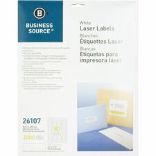 Business Source Address Laser Labels 1/2" Width x 1 3/4" Length - Permanent Adhesive - Rectangle - Laser - White - Lignin-free, Jam-free - 80 / Sheet - 25 Total Sheets - 2000 / Pack