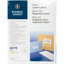 Business Source Bright White Premium-quality Address Labels 1 1/3" Width x 4" Length - Permanent Adhesive - Rectangle - Laser, Inkjet - White - Lignin-free, Jam-free - 14 / Sheet - 250 Total Sheets - 3500 / Pack