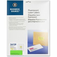 Business Source Neon Labels 1" Width x 2 5/8" Length - Permanent Adhesive - Rectangle - Laser - Neon Green - Jam-free, Pressure Sensitive - 30 / Sheet - 750 / Pack