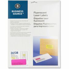 Business Source Neon Labels 1" Width x 2 5/8" Length - Permanent Adhesive - Rectangle - Laser - Neon Pink - Jam-free, Pressure Sensitive - 30 / Sheet - 750 / Pack