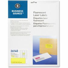 Business Source Neon Labels 1" Width x 2 5/8" Length - Permanent Adhesive - Rectangle - Laser - Neon Yellow - Jam-free, Pressure Sensitive - 30 / Sheet - 750 / Pack