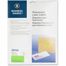 Business Source Neon Labels 2" Width x 4" Length - Permanent Adhesive - Rectangle - Laser - Neon Green - Jam-free, Pressure Sensitive - 10 / Sheet - 250 / Pack
