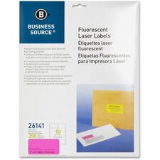 Business Source Neon Labels 2" Width x 4" Length - Permanent Adhesive - Rectangle - Laser - Neon Pink - Jam-free, Pressure Sensitive - 10 / Sheet - 250 / Pack
