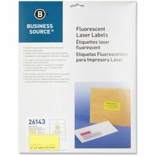 Business Source Neon Labels 2" Width x 4" Length - Permanent Adhesive - Rectangle - Laser - Neon Yellow - Jam-free, Pressure Sensitive - 10 / Sheet - 250 / Pack