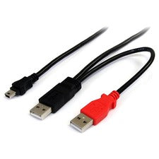 StarTech.com 1 ft USB Y Cable for External Hard Drive USB A to mini B 1 ft USB/USB Mini-B Data Transfer Cable for Computer, Notebook, External Hard Drive - First End: 2 x 4-pin USB 2.0 Type A - Male - Second End: 1 x 5-pin Mini USB 2.0 Type B - Male - 480