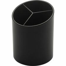 Business Source Large 3-Compartment Plastic Pencil Cup 3" Height x 3" Width x 4.1" Depth - Plastic - Black - 1 Each