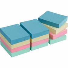 Business Source Premium Plain Pastel Adhesive Notes 1 1/2" Flag/Note Width x 2" Flag/Note Length - Rectangle - Unruled - Pastel - Self-adhesive, Repositionable, Solvent-free Adhesive - 12 / Pack