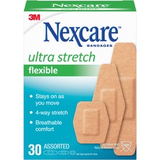Nexcare Soft 'n Flex Bandages Assorted Sizes - 0.94" , 1.13" , 0.88" Width x 1.13" , 3" , 2.25" Length - Tan - Fabric/ - 30 / Box