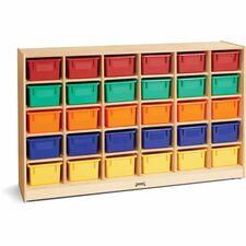 Jonti-Craft Rainbow Accents 30 Cubbie-trays Mobile Storage Unit 30 Compartment(s) - 35.50" Height x 57.50" Width x 15" Depth - Durable, Non-yellowing - Baltic - Rubber, Acrylic - 1 Each
