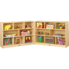 Jonti-Craft Mobile Fold-n-Lock Open Shelf Unit 35.50" Height x 96.50" Width x 15" Depth - Floor - Foldable, Lockable, Stain Resistant, Sturdy, Mobility, Caster - White - Baltic Birch Plywood - 1 Each