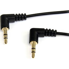 StarTech.com 1 ft Slim 3.5mm Right Angle Stereo Audio Cable - M/M 1 ft Mini-phone Audio Cable for iPhone, Audio Device, iPod, Headphone, iPad, MP3 Player, Sound Card - First End: 1 x Mini-phone Stereo Audio - Male - Second End: 1 x Mini-phone Stereo Audio
