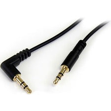 StarTech.com 1 ft Slim 3.5mm to Right Angle Stereo Audio Cable - M/M 1 ft Mini-phone Audio Cable for Audio Device, iPhone, iPod, iPad - First End: 1 x Mini-phone Stereo Audio - Male - Second End: 1 x Mini-phone Stereo Audio - Male - Gold Plated Connector