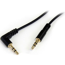 StarTech.com 3 ft Slim 3.5mm to Right Angle Stereo Audio Cable - M/M 3 ft Mini-phone Audio Cable for Audio Device, iPhone, iPod, iPad, MP3 Player, Sound Card - First End: 1 x Mini-phone Stereo Audio - Male - Second End: 1 x Mini-phone Stereo Audio - Male
