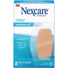 Nexcare Knee & Elbow Waterproof Bandages 2.38" Width x 3.50" Length - Clear - 8 / Box