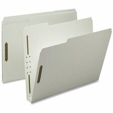 Nature Saver 1/3 Tab Cut Letter Recycled Fastener Folder 8 1/2" x 11" - 2" Expansion - 2 Fastener(s) - 2" for Folder - Top Tab Location - Assorted Tab Position - 25 pt. - Pressboard, Tyvek - Gray/Green - 100% Recycled - 25 / Box