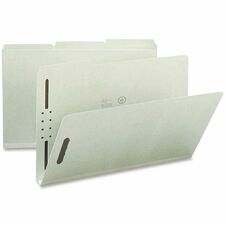 Nature Saver 1/3 Tab Cut Legal Recycled Fastener Folder 8 1/2" x 14" - 1" Expansion - 2 Fastener(s) - 2" for Folder - Top Tab Location - Assorted Tab Position - 25 pt. - Pressboard, Tyvek - Gray/Green - 100% Recycled - 25 / Box