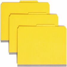 Smead SafeSHIELD 2/5 Tab Cut Letter Recycled Classification Folder 8 1/2" x 11" - 2" Expansion - 2 x 2S Fastener(s) - 2" for Folder, Divider - Top Tab Location - Right of Center Tab Position - 2 Divider(s) - 25 pt. - 1 Plys - Pressboard - Yellow - Rip Pro