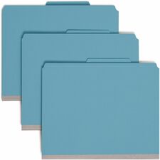 Smead SafeSHIELD 2/5 Tab Cut Letter Recycled Classification Folder 8 1/2" x 11" - 2" Expansion - 2 x 2S Fastener(s) - 2" for Folder, Divider - Top Tab Location - Right of Center Tab Position - 2 Divider(s) - 25 pt. - 1 Plys - Pressboard - Blue - Rip Proof