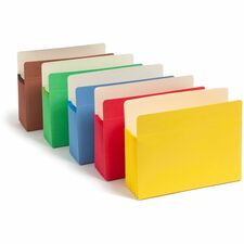 Smead Straight Tab Cut Letter Recycled File Pocket 8 1/2" x 11" - 5 1/4" Expansion - Blue, Green, Red, Yellow, Redrope - Tear Resistant, Reinforced Tab - 10% Recycled - 5 / Pack