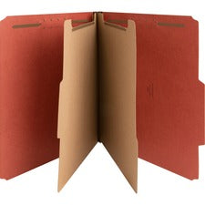 Nature Saver 2/5 Tab Cut Letter Recycled Classification Folder 8 1/2" x 11" - 6 Fastener(s) - 2" for Folder, 1" for Divider - 2 Divider(s) - 25 pt. - Pressboard - Red - Tyvek Gusset - 100% Recycled - 10 / Box