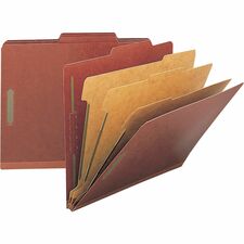 Nature Saver 2/5 Tab Cut Letter Recycled Classification Folder 8 1/2" x 11" - 8 Fastener(s) - 2" for Folder, 1" for Divider - 3 Divider(s) - 25 pt. - Pressboard - Red - Tyvek Gusset - 100% Recycled - 10 / Box