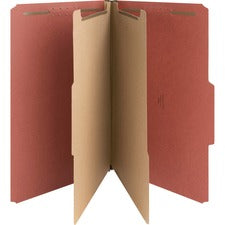 Nature Saver 2/5 Tab Cut Legal Recycled Classification Folder 8 1/2" x 14" - 6 Fastener(s) - 2" for Folder, 1" for Divider - 2 Divider(s) - 25 pt. - Pressboard - Red - Tyvek Gusset - 100% Recycled - 10 / Box