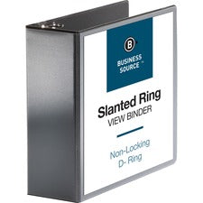 Business Source Basic D-Ring View Binders 4" Binder Capacity - Letter - 8 1/2" x 11" Sheet Size - Fastener(s): D-Ring - Polypropylene - Black - Clear Overlay - 1 Each