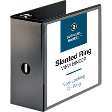 Business Source Basic D-Ring View Binders 5" Binder Capacity - Letter - 8 1/2" x 11" Sheet Size - Fastener(s): D-Ring - Polypropylene - Black - Clear Overlay - 1 Each
