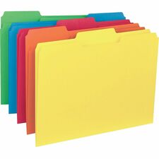 Business Source 1/3 Tab Cut Letter Recycled Top Tab File Folder 8 1/2" x 11" - Top Tab Location - Assorted Tab Position - 11 pt. - 1 Plys - Assorted - 10% Recycled - 100 / Box