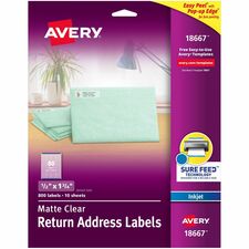 Avery&reg; Easy Peel Inkjet Printer Mailing Labels 1/2" Width x 1 3/4" Length - Permanent Adhesive - Rectangle - Inkjet - Matte Clear - Matte - Film - Permanent Adhesive, Peel & Stick, Pop Up Edge, Stick & Stay, Chlorine-free, PVC-free - 80 / Sheet - 80 T