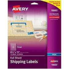 Avery&reg; Shipping Label 8 1/2" Width x 11" Length - Permanent Adhesive - Rectangle - Inkjet - Matte Clear - Matte - Film - Permanent Adhesive, Stick & Stay, Customizable, Chlorine-free, PVC-free - 1 / Sheet - 1 Total Sheets - 10 Total Label(s) - 10 / Pa