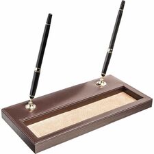 Dacasso Leather Double Pen Stand Leather - Chocolate Brown, Gold - 1 Each