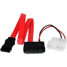 StarTech.com 12in Slimline SATA to SATA w/ LP4 Adapter 1 ft SATA Data Transfer Cable for Hard Drive, Optical Drive, Motherboard, Desktop PC - First End: 1 x 13-pin SATA 3.0 - Second End: 1 x 7-pin SATA 3.0, 1 x 4-pin LP4 Power - Male - 6 Gbit/s - 26 AWG -