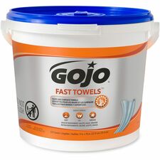 Gojo&reg; Fast Towels Hand/Surface Cleaner 9" Width x 10" Length - White - 225/Tub - 1 Each