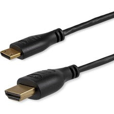 StarTech.com 3 ft Slim High Speed HDMI&reg; Cable with Ethernet - HDMI to HDMI Mini M/M 3 ft HDMI A/V Cable for Audio/Video Device, Cellular Phone, Camera, TV, Digital Camera, Mobile Device, Notebook, Smartphone, Tablet - First End: 1 x 19-pin HDMI 1.4b D