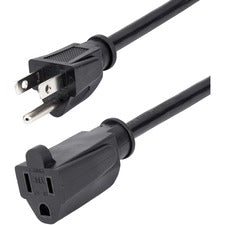 StarTech.com 25 ft Power Cord Extension - NEMA 5-15R to NEMA 5-15P For Monitor, Desktop Computer, Server, Printer - 125 V AC / 13 A - Black - 25 ft Cord Length - NEMA 5-15P / NEMA 5-15R - North America - 1 Each